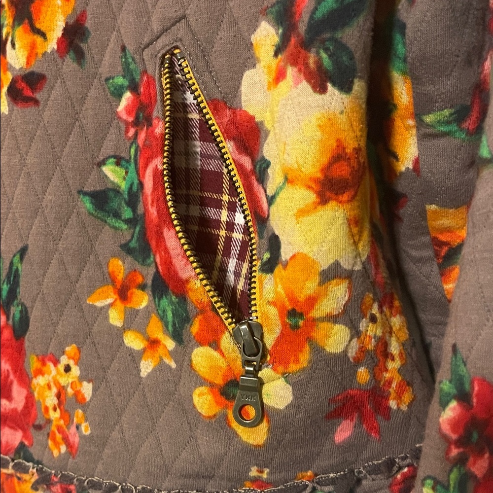 Ivy Jane Floral Bomber Jacket with Faux Fur Collar and Plaid Accents - Picture 3 of 10